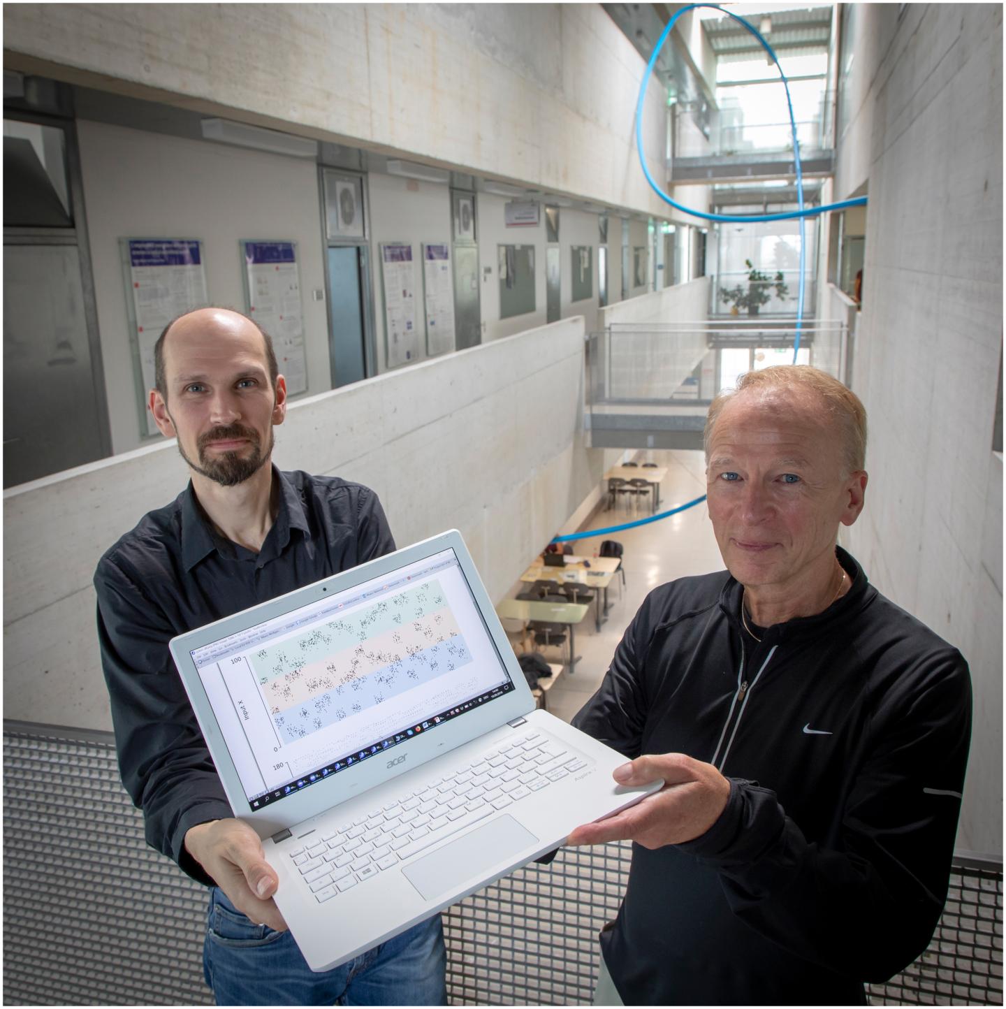 TU Graz computer scientists Robert Legenstein and Wolfgang Maass (from left) are working on energy-efficient AI systems and are inspired by the functioning of the human brain. Source: Lunghammer - TU Graz