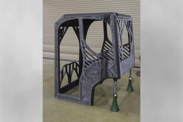 The cab of the excavator is 3-D printed using carbon fiber-reinforced ABS plastic. Image credit: ORNL 