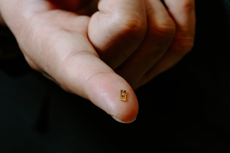 This small device is a concept of a brain implant that would allow for communication with the brain via electro-quasistatic signals. Source: Purdue University image/Kelsey Lefever