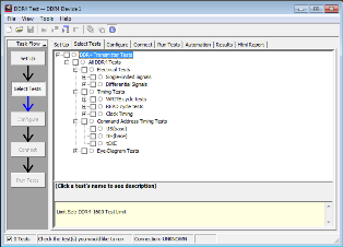 Figure 1: Test selection menu from a DDR4 Memory Device Compliance Software Suite  