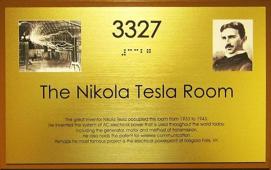 Plaque Outside Tesla's Room at the New Yorker Hotel; Source: TripAdvisor