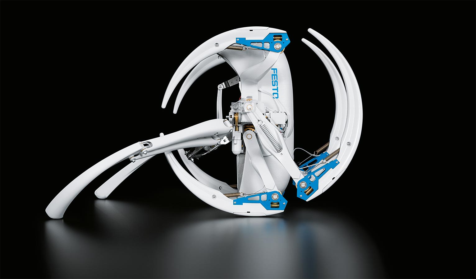 BionicWheelBot pushes off with its extended seventh and eighth legs in rolling mode. Source: Festo