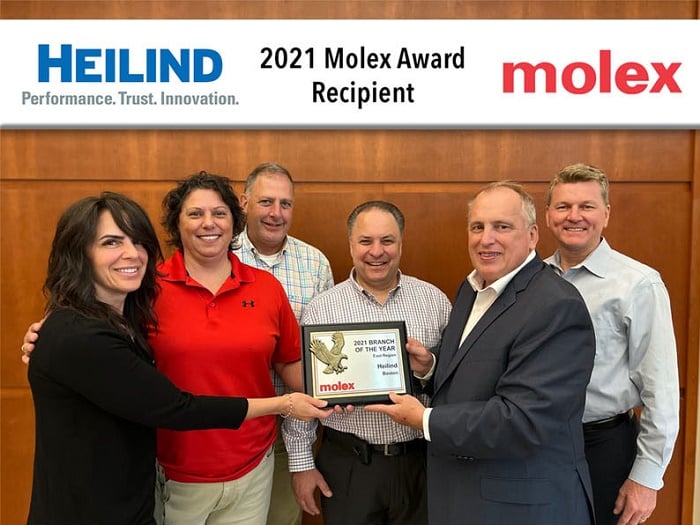 Team members of Heilind’s Boston office accept 2021 Branch of the Year – East Region Award. Source: Heilind Electronics
