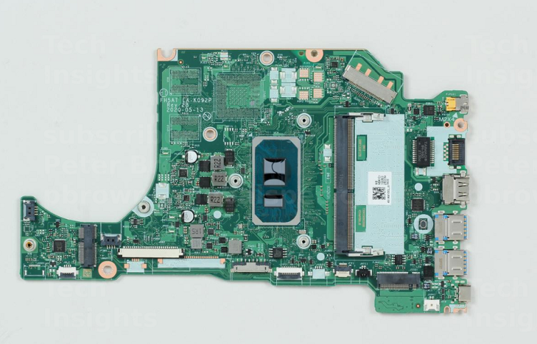 The main board features the main applications processor from Intel and memory from SK Hynix. Source: TechInsights  