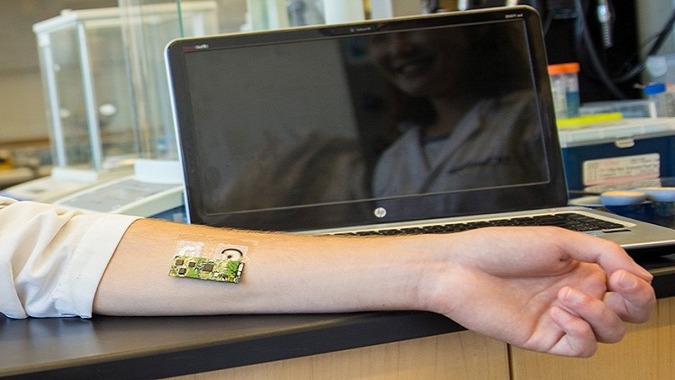 A flexible electronic skin patch. Source: University of California San Diego