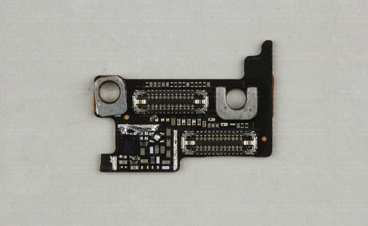 The interconnect board inside the Huawei P50 smartphone features the power management and interconnects to bridge the four cameras to the main board. Source: TechInsights 
