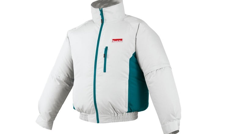 Putting on a jacket to cool off might seem counterintuitive, but the Makita Fan Cooling Jacket uses dual-fan airflow powered by lithium-ion batteries to circulate air to the body. Source: Makita Tools 