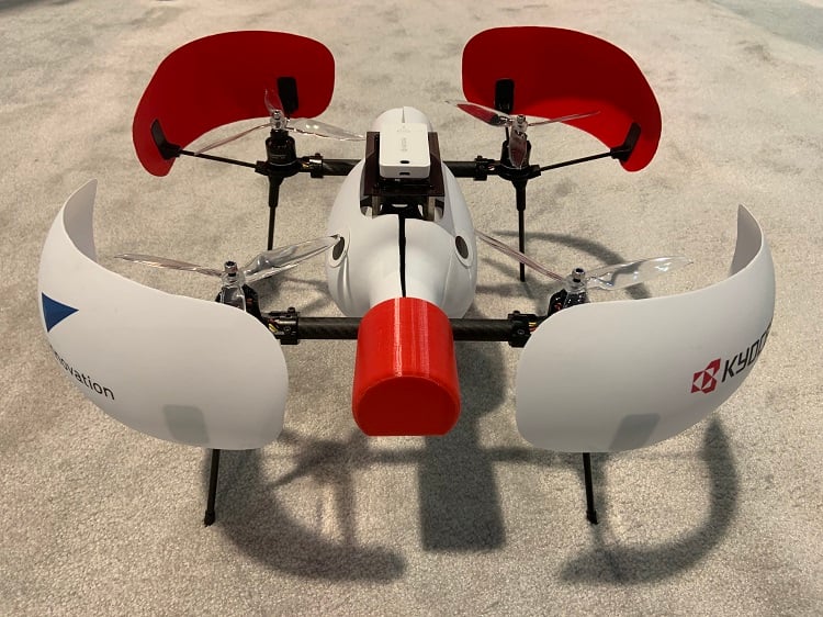 These drones would form a roaming cell tower in cases of emergency. Source: Blue Innovation