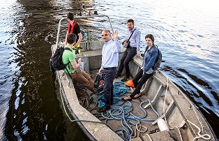 A team of researchers gets ready to install sensors on a Stockholm bridge.  