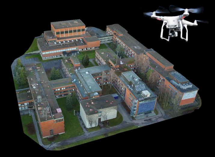 A 3-D rendering of how drones taking photos along with 3-D modeling software could help designers decide the ideal location for base stations. Source: Aalto University  