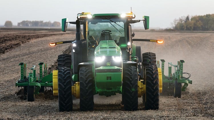 John Deere unveiled its first fully autonomous tractor that completely removes a driver and allows the machine to do the work in the field. Source: John Deere