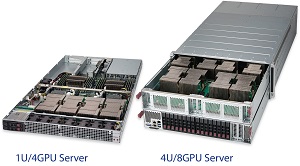 The 1U/4GPU and 4U/8GPU servers. Image credit: Super Micro 