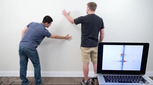 Researchers build a touch screen wall with conductive paint and electrodes. Source: Carnegie Mellon