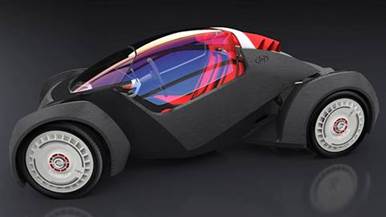 Local Motors’ highway car is built using 3-D printing and IBM Watson cognitive computing to run autonomously. Source: Local Motors  