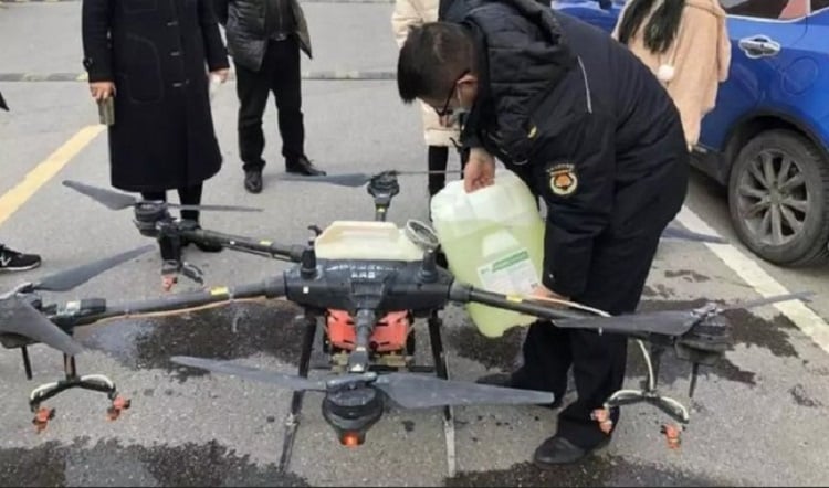 DJI is using agriculture drones to spray high traffic areas in the city to kill the coronavirus. Source: DJI