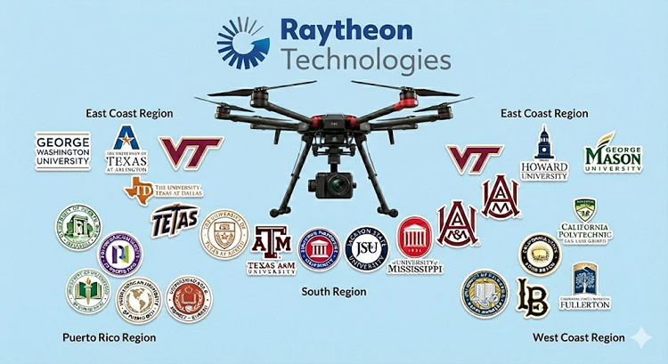 The universities that are participating in the 2025-2026 Raytheon Autonomous Vehicle Competition to build UAVs and UGVs based on Brainchip&rsquo;s neuromorphic processors. Source: Raytheon 