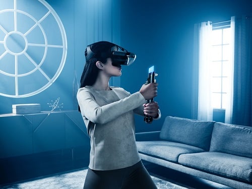 The augmented reality app works with Lenovo's Mirage AR headset. Source: Lenovo