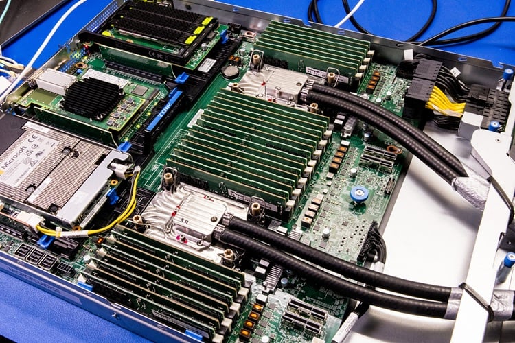 Microfluidic cooling on a server. Source: Microsoft