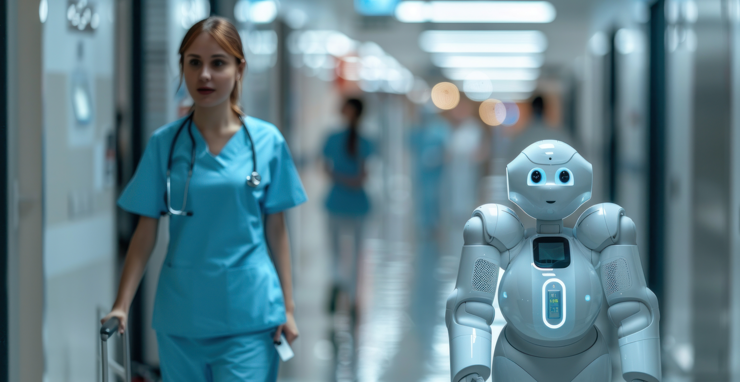 ne of the earliest and most delicate human-cobot cooperative environments is the burgeoning area of robotic healthcare, where machines must work among professionals to participate in seamless services with the most vulnerable and delicate of work ‘media’, patients in need of urgent and palliative care. Source: Adobe Stock