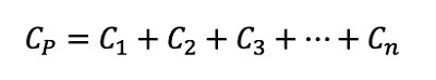 Equation 7. Capacitors in parallel connection, quivalent capacitance.