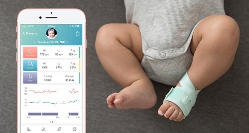 The Owlet baby sock monitors heart rates and oxygen levels, notifying parents through an app on a smartphone. Source: Owlet