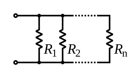 Figure 2: Resistors connected in parallel. Source: Omegatron/CC SA 3.0
