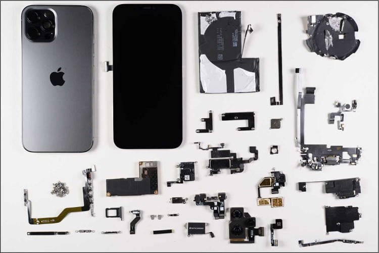The complete components from TechInsights' teardown of the iPhone 12 Pro Max. Source: TechInsights