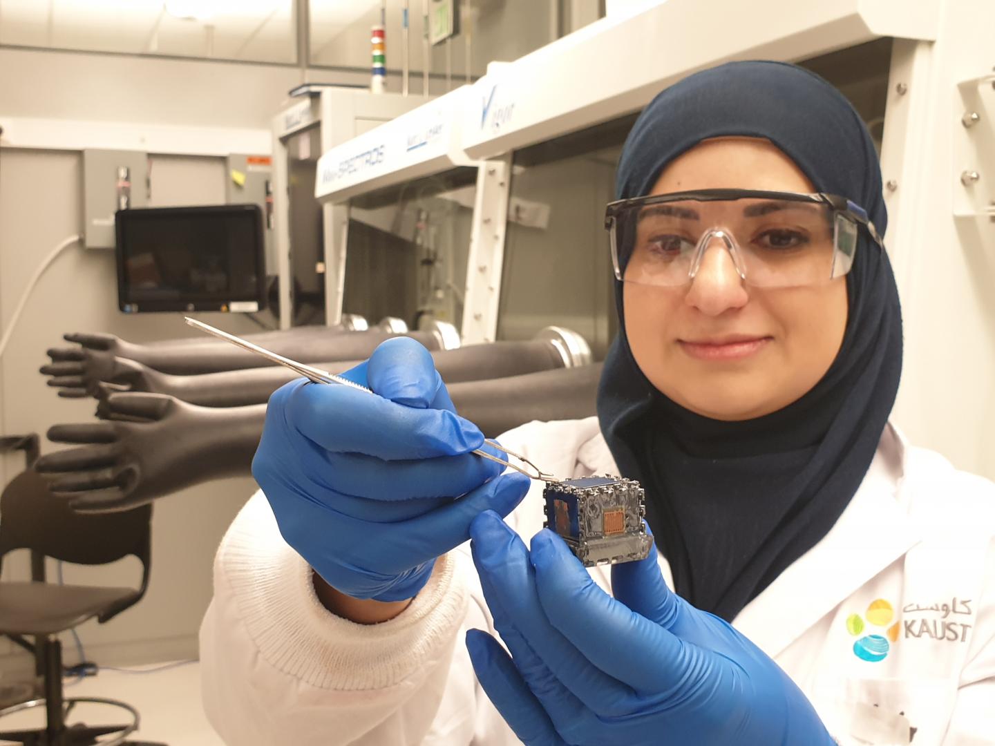 Nazek El-Atab with the team's multisensory system. Source: KAUST