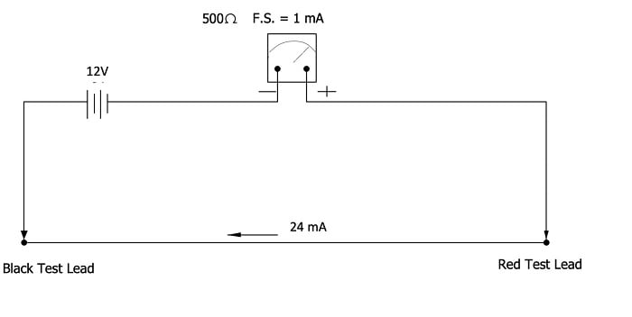 Figure 2: Simple ohmmeter circuit when two test leads are connected. Source: Temitayo Oketola