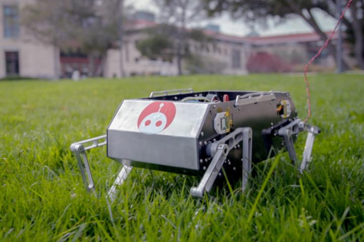Stanford students have developed Stanford Doggo, a relatively low-cost four-legged robot that can trot, jump and flip. (Source: Kurt Hickman/Stanford News Service)
