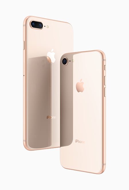 Glass-and-aluminum design of the iPhone 8 and iPhone 8 Plus. Image credit: Apple Inc.