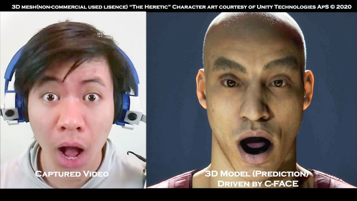 Captured video of a user's facial expression (left), with a 3D model predicted by C-Face. Source: Cornell University