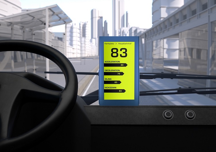 OnEfficiency.DriverAssist captures and analyzes driver behavior to improve driving style. Source: Voith Digital Solutions