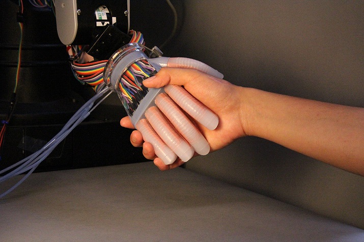 A four-step soft lithography process was used to create a robot that can sense through touch in the same way living organisms do. Source: Cornell University  