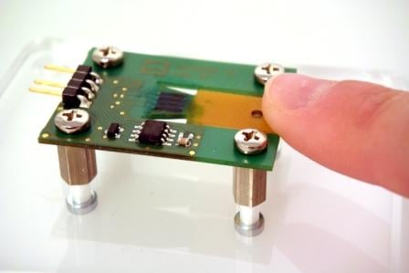 With no moving parts, the polymer strain gauge can be directly printed onto a PCB board for compact and affordable designs. Source: Hoffman + Krippner   