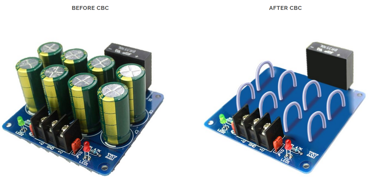 Figure 5. A printed circuit board redesigned to leverage CBC technology and enhance manufacturing productivity. Source: Capacitech