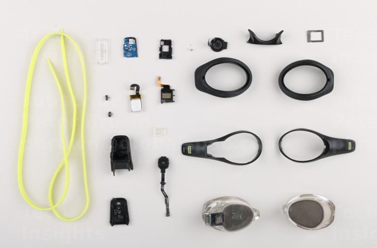 Some of the electronic components found inside the Form Smart Swim 2 goggles. Source: TechInsights