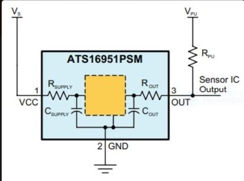 Typical application circuit with the ATS16951 crankshaft sensor. Source: Allegro Microsystems Inc.