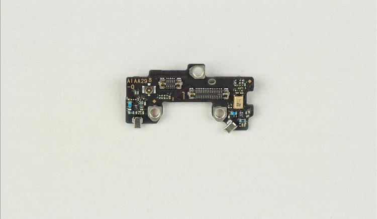 The microphone board is a tiny board that contains the RF components and MEMS to operate the communications of the Reno 8 Pro smartphone. Source: TechInsights 