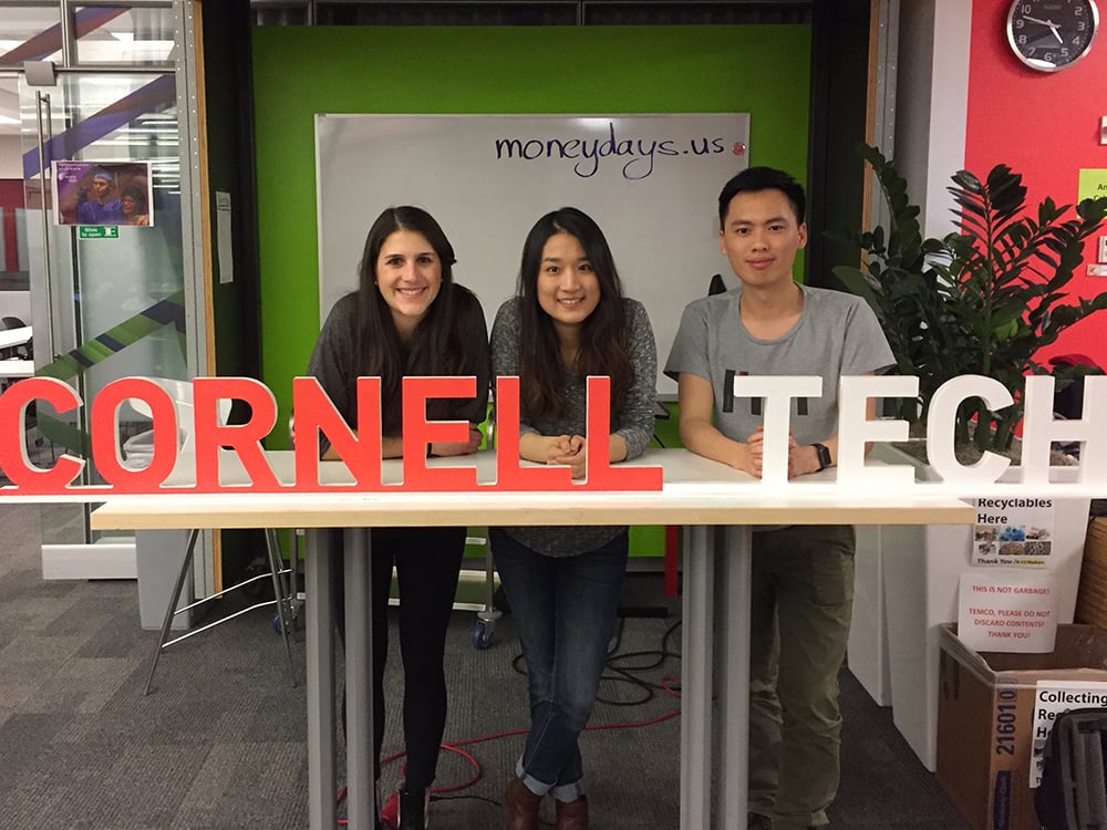 Jacobs Technion-Cornell Institute students and application developers Claire Opila,?Hsiao-Ching Lin and Huai-Che Lu (left to right) 