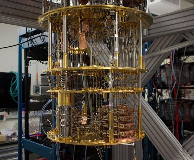 The inside of a 50-qubit computer. Source: IBM