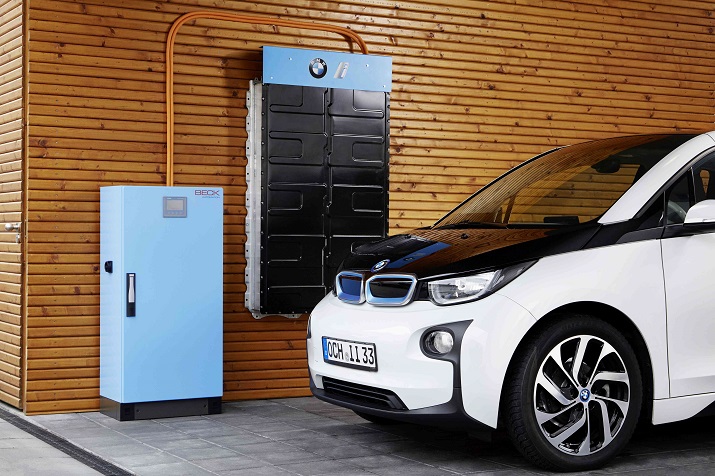 BMW’s home-energy storage system can use new lithium-ion batteries or use repurposed car batteries as part of a second-life initiative. Source: BMW    
