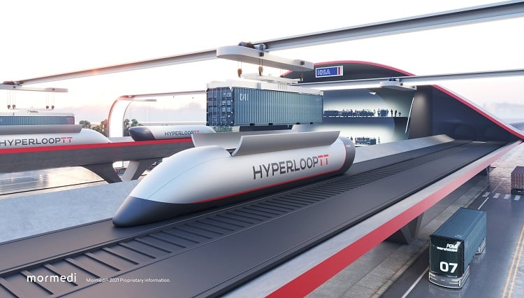 The HyperPort is capable of moving about 2,800 containers a day in a closed operating environment to improve safety and efficiency. Source: HyperloopTT  