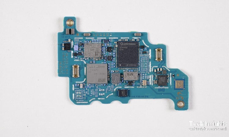 The RF board contains the main communications components to enable the smartphone to make calls, text and surf the web. Source: TechInsights