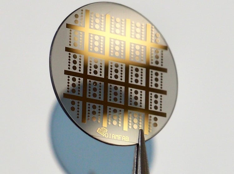 Synthetic diamond semiconductors are 30 times better than silicon for high voltage, meaning chips would require 30 times less material thickness to hold the same voltage as that of silicon. Source: Diamfab 