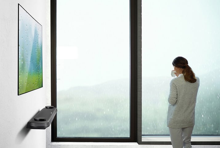 LG says the 77-inch OLED flagship television meshes to a wall because of its super-thin design. Source: LG