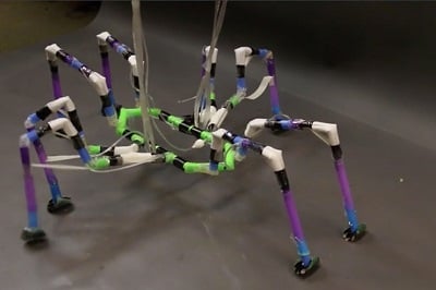 Inspired by arthropod insects and spiders, researchers created a type of semi-soft robot capable of walking, using simple materials such as drinking straws and inflatable tubing. (Source: Harvard University)