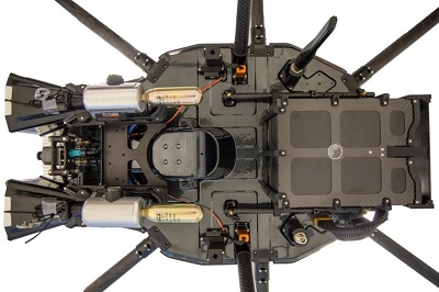 The undercarriage can be equipped with a variety of counter-drone tools. Source: Fortem Technologies