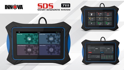 The diagnostic device is an all-in-one solution featuring an automotive diagnostic tablet tool and RepairSolutions2 knowledgebase. Source: Innova Electronics Corporation