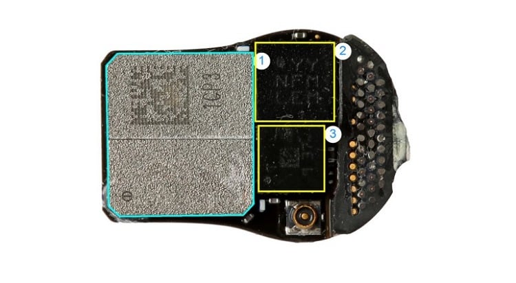 The semiconductor components inside the right ear PCB of the AirPods Pro. Source: Omdia